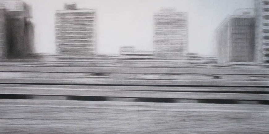 Alan Basil Grobler - Port Elizabeth from the freeway (charcoal drawing on Fabriano, 75cm x 138cm)