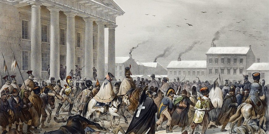 French Army in the Town Hall Square of Vilnius during the retreat