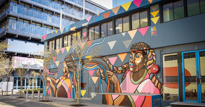 Intertwined, mural by Nardstar* at Jewel City, Johannesburg