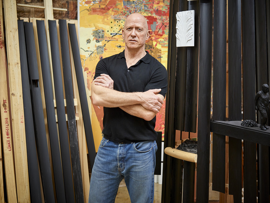 Artist Clive van den Berg in the studio