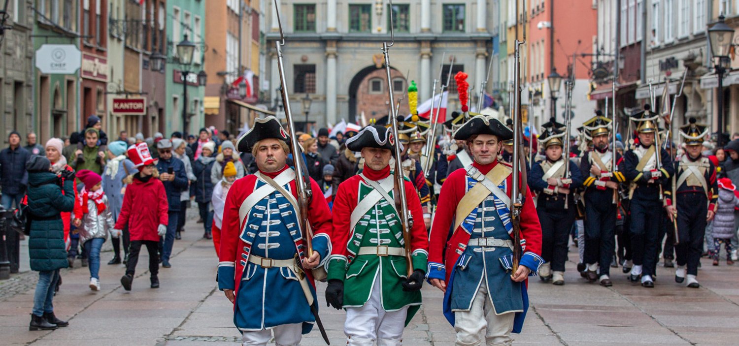 Historic Reenactors on Polish Indepence Day in Gdańsk Old Town.