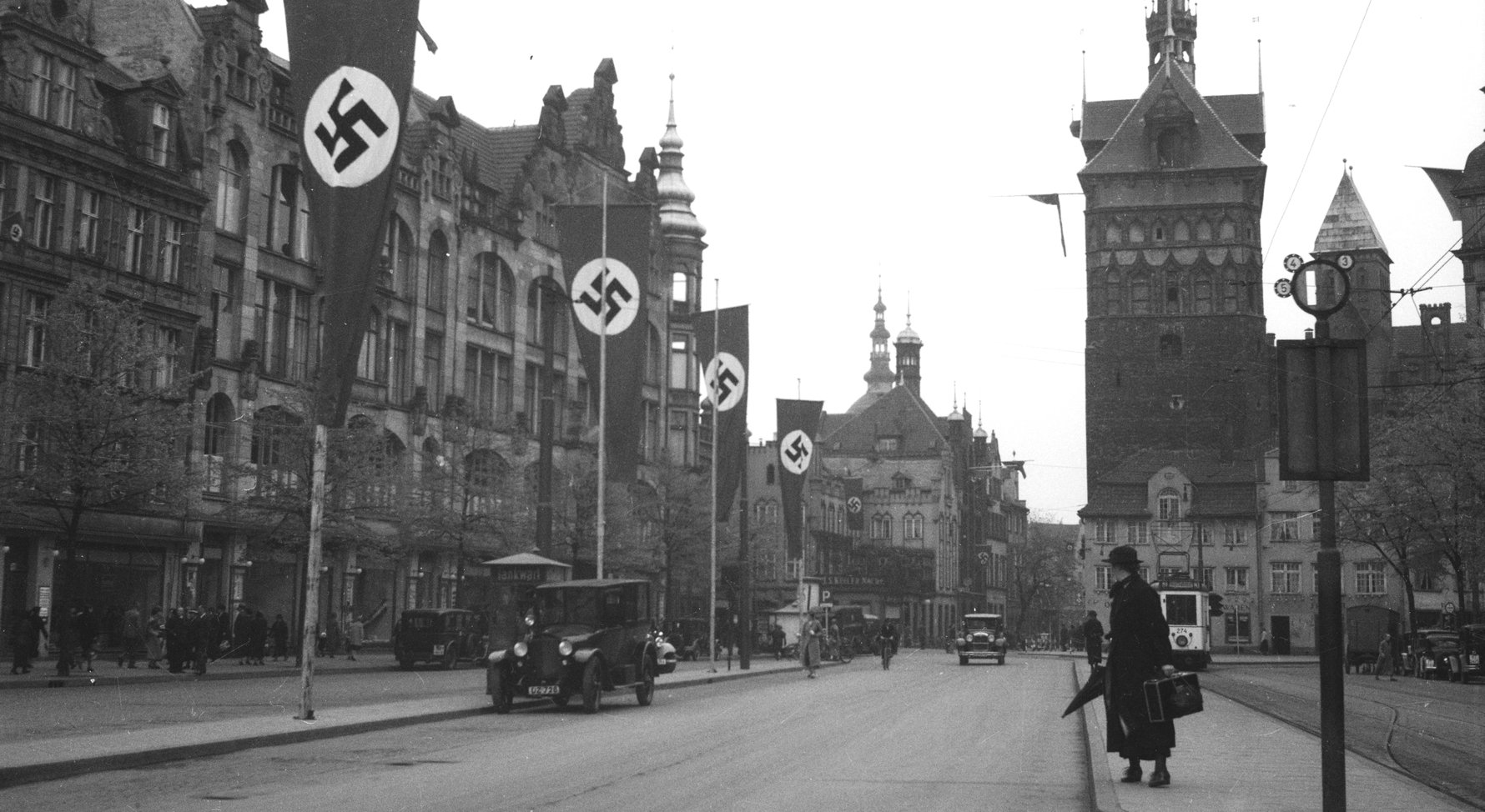 Swatstikas flying in Nazi-dominated Danzig in 1937