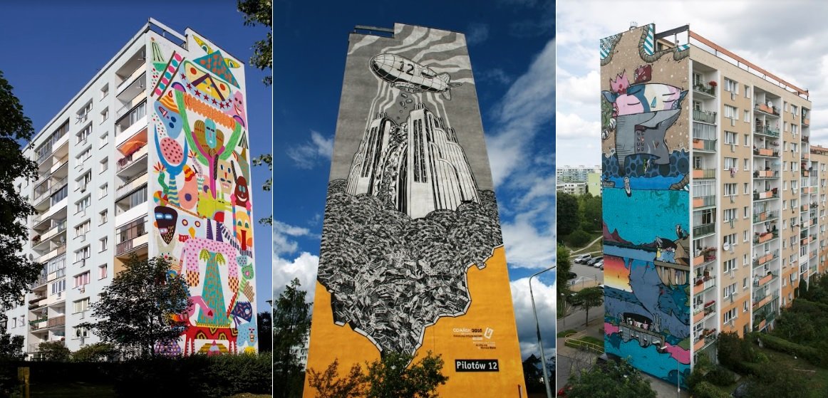 Some of the apartment block murals in Gdańsk Zaspa.