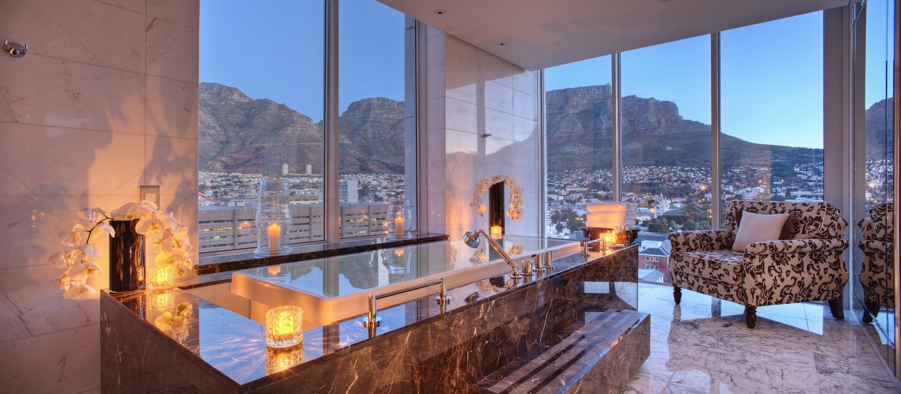 The bathroom of the Presidential Suite at Taj Cape Town. We fell in love.