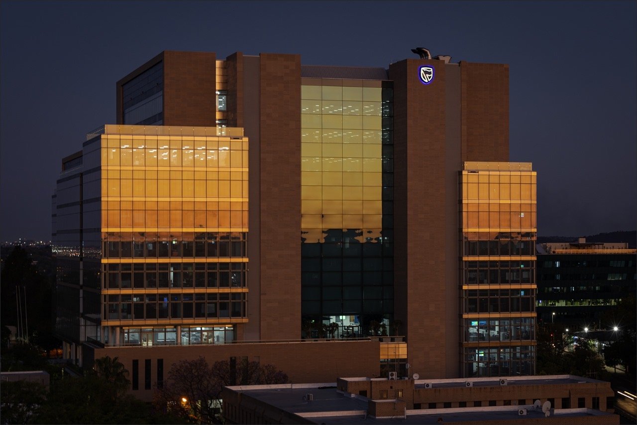 Standard Bank Rosebank lighting up the night. Photo: Judy Joubert.