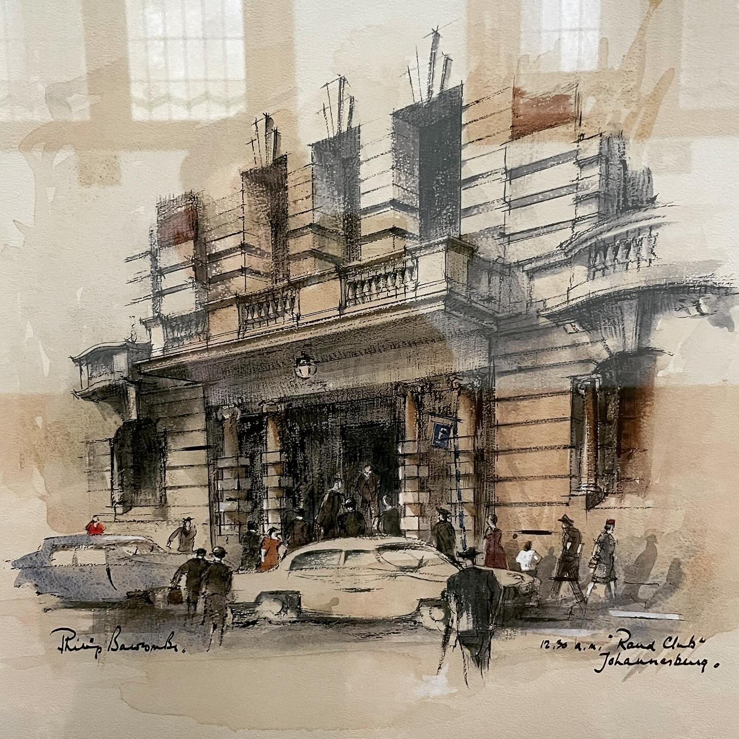 South African artist Philip Bawcombe, depicts the entrance to the Rand Club.