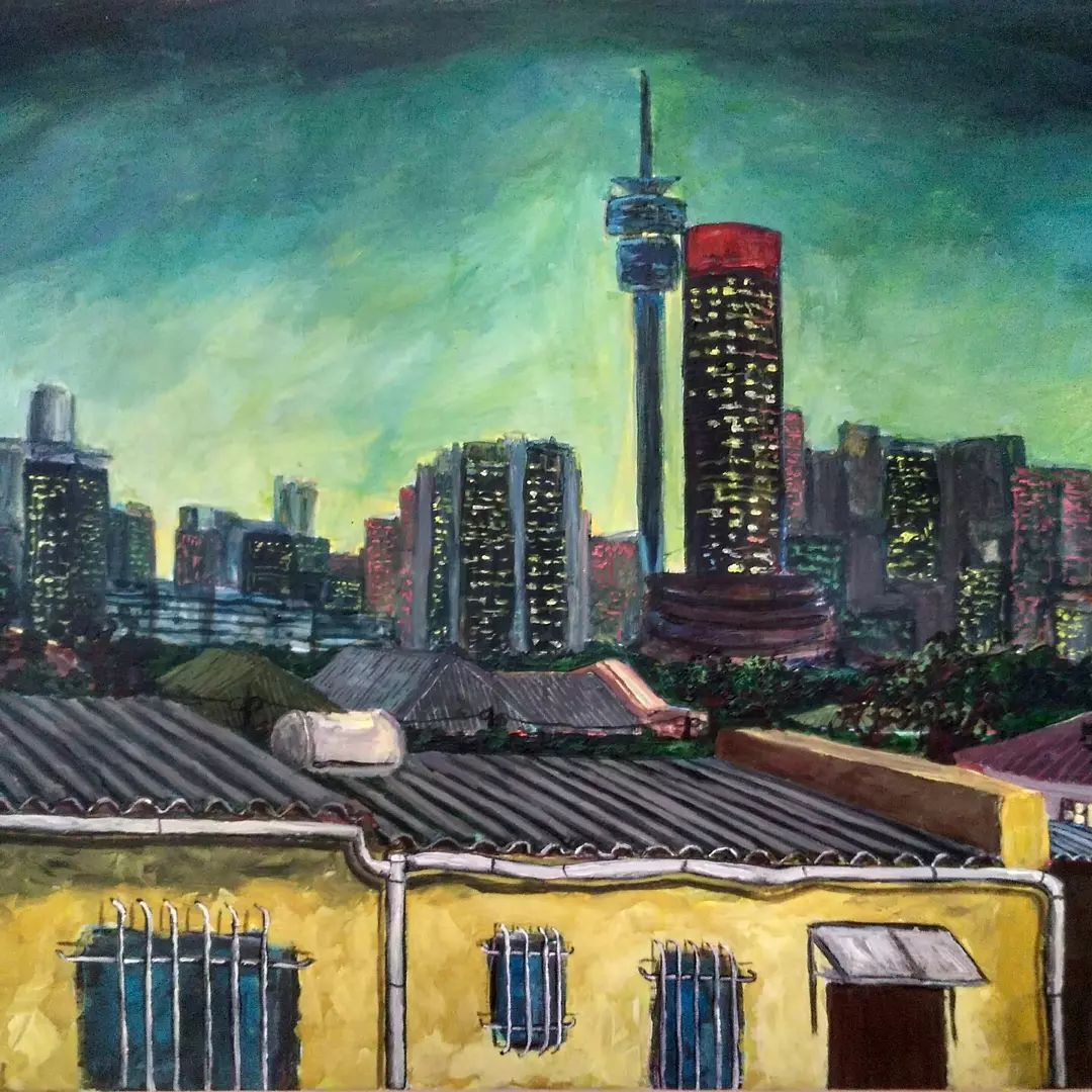 Detail of City View II by Blessing Blaai, who has his studio at August House. Photo: Blessing Blaai.