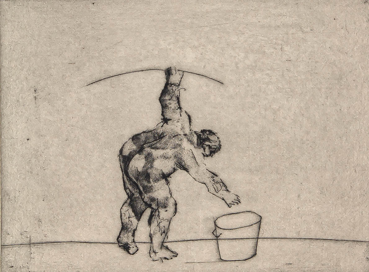 Untitled (Artist Bending), a tender etching on paper from William Kentridge. Photo: Strauss & Co.