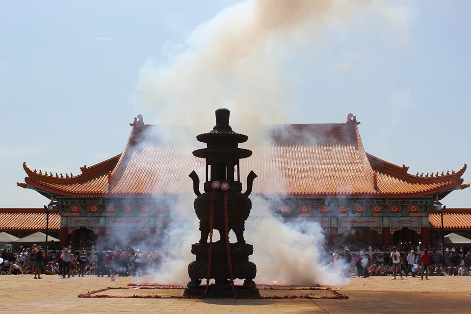 Firecrackers at a celebration at Nan Hua Buddhist Temple.