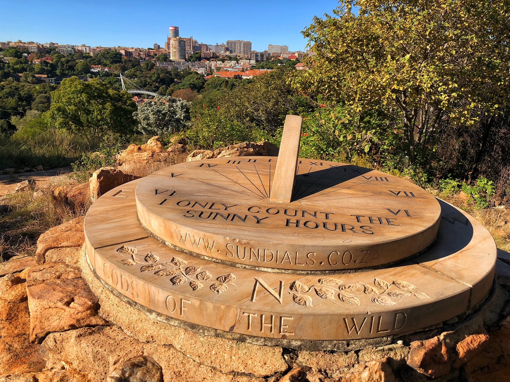 The sundial at the highest point of The Wilds. The photo is from a post by Amanzi Guesthouse that is well worth reading.