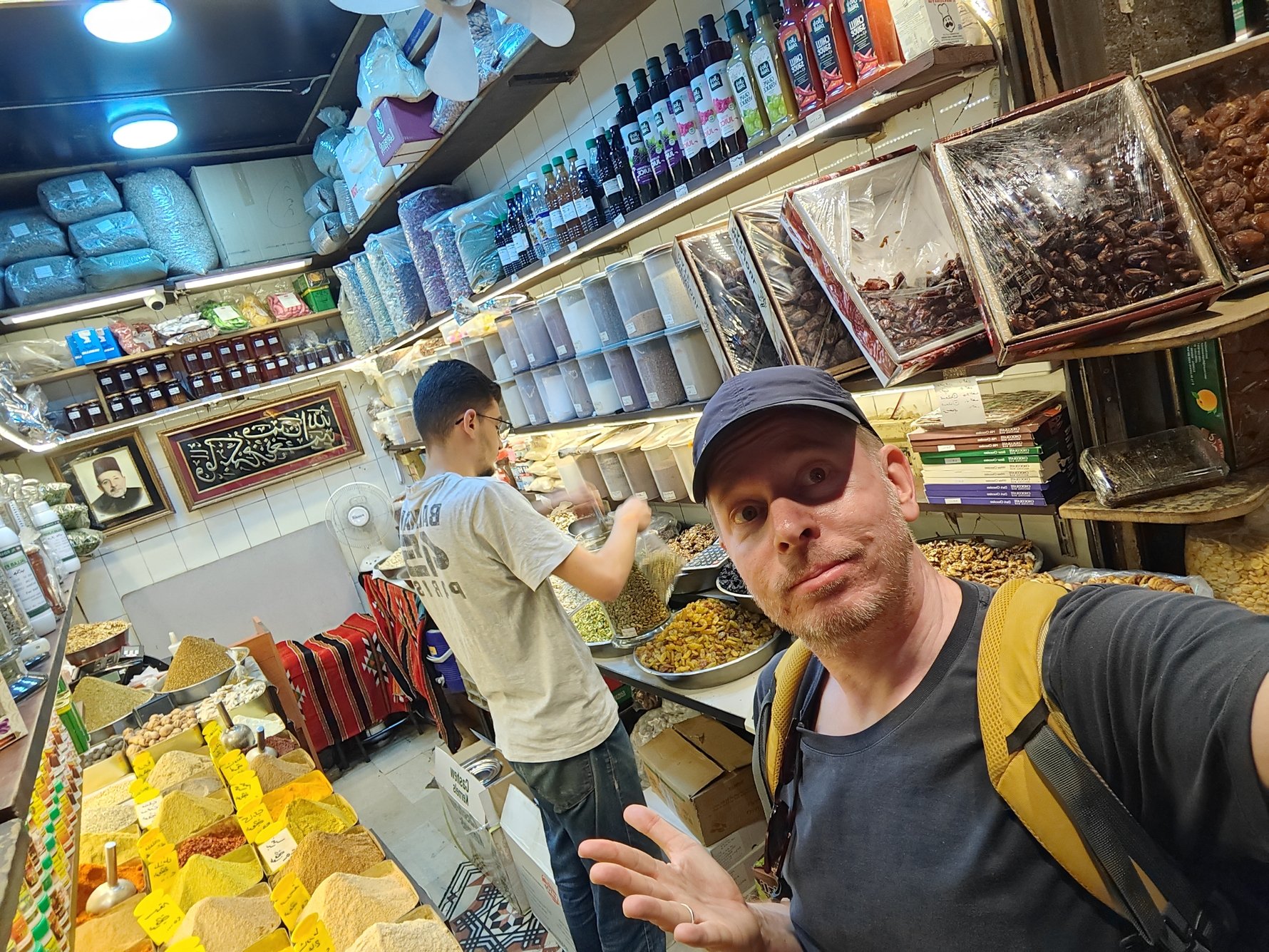 The editor picking spices at the souk